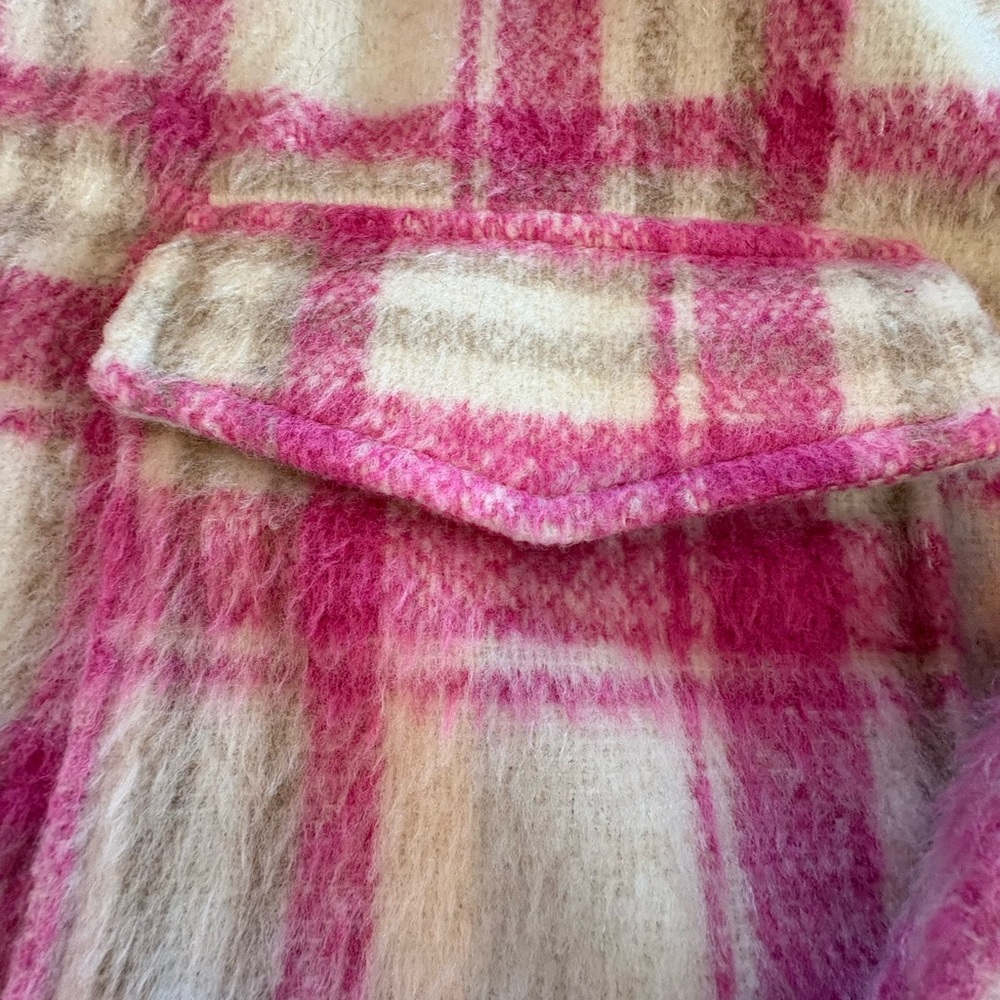 Zara Pink Ivory Plaid Cropped Shacket Oversized Trucker Jacket XS - Picture 7 of 10